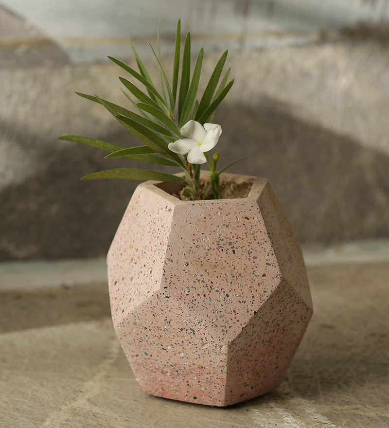 pink concrete pattern on a barrel handcrafted decorative planter by exclusivelane pink concrete p njg43r 1
